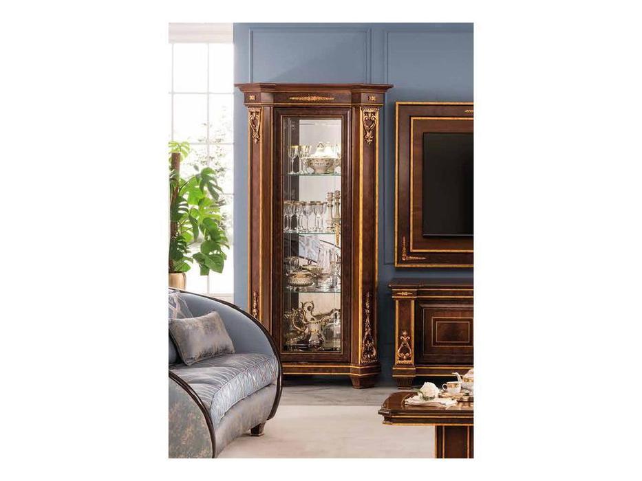 Arredo Classic: Modigliani: витрина полки  дерево , задняя стенка зеркало (орех)